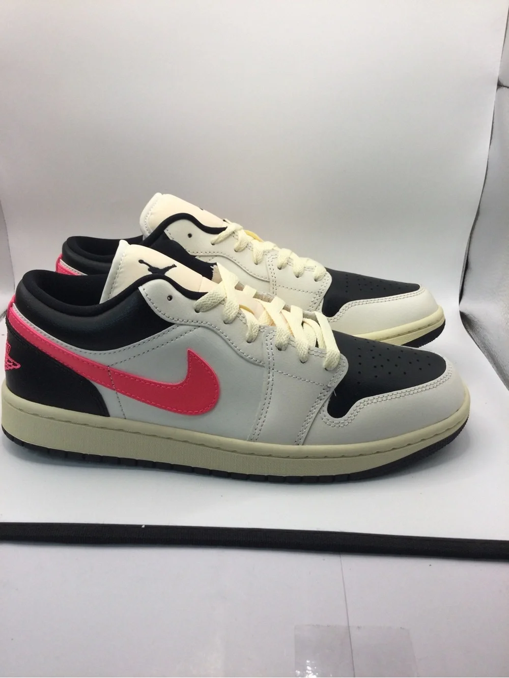Jordan Men's Low Top Sneakers - Black / Cream with Pink Accent